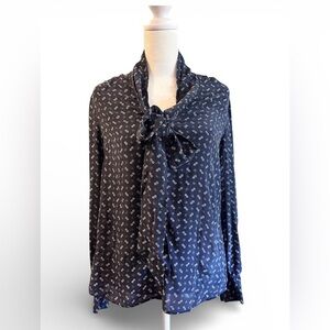 S 4 banana republic bow neck blouse shirt 80s vintage office top monogram blue